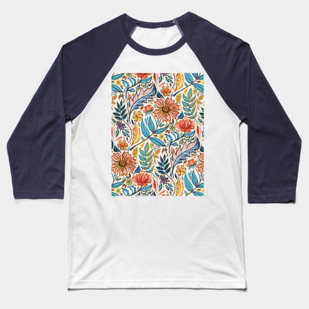 Vivid Colorful Art Nouveau Floral Baseball T-Shirt by micklyn